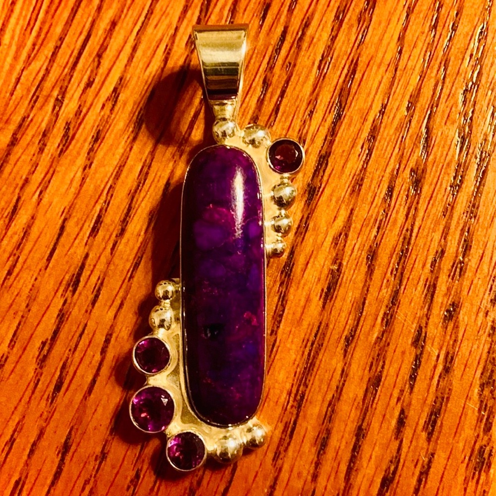 Purple Stone Silver Pendant Necklace - Unbranded